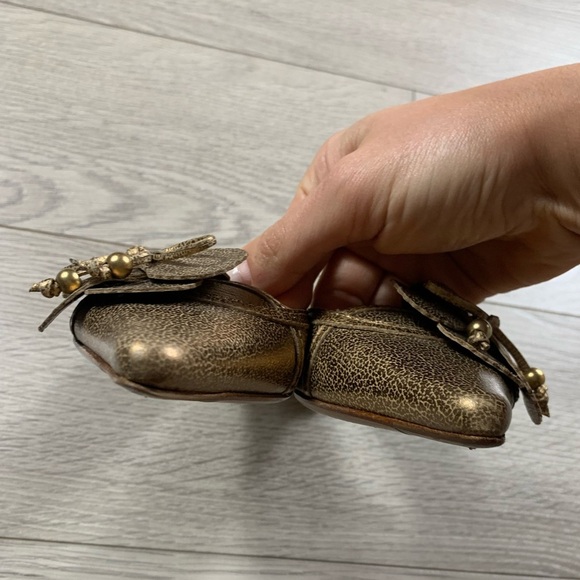 Salvatore Ferragamo Gold Floral Kitten Heel Open Back Heels - Picture 8 of 13